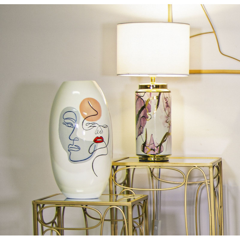 Vase original Visages abstraits Ovale Hauteur 38 cm en Résine Blanc Ciro 