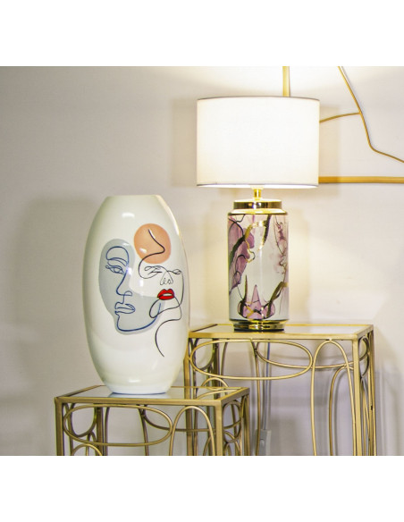 Vase original Visages abstraits Ovale Hauteur 38 cm en Résine Blanc Ciro 