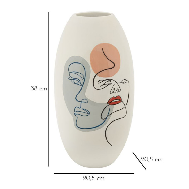 Vase original Visages abstraits Ovale Hauteur 38 cm en Résine Blanc Ciro 