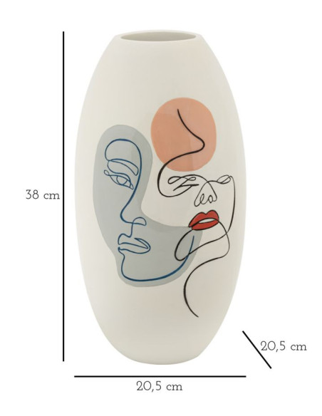 Vase original Visages abstraits Ovale Hauteur 38 cm en Résine Blanc Ciro 