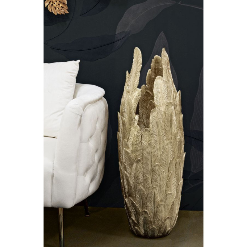 Vase moderne XXL Plumes Hauteur 91 cm en Résine Doré Piume Mauro Ferretti - 2