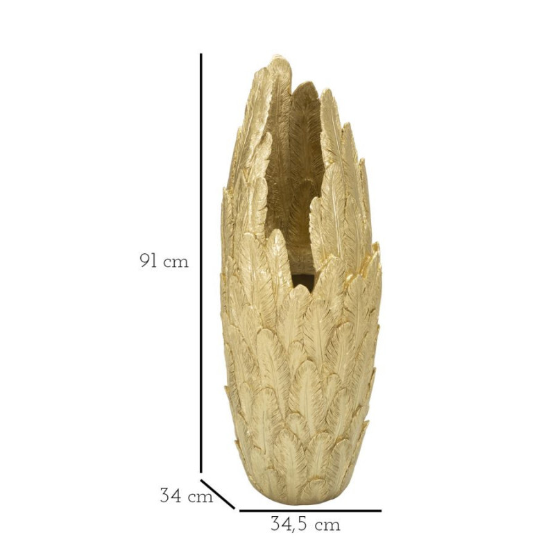 Vase moderne XXL Plumes Hauteur 91 cm en Résine Doré Piume Mauro Ferretti - 6