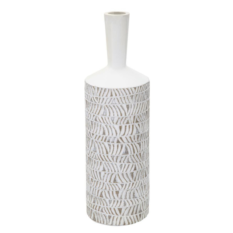 Vase moderne Bouteille Hauteur 49 cm en Résine Blanc Beige Nairobi 