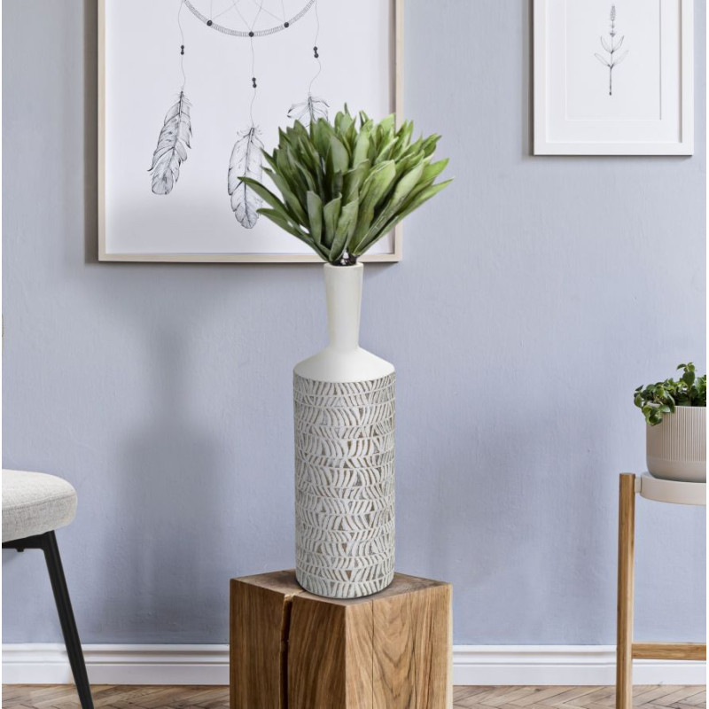 Vase moderne Bouteille Hauteur 49 cm en Résine Blanc Beige Nairobi 