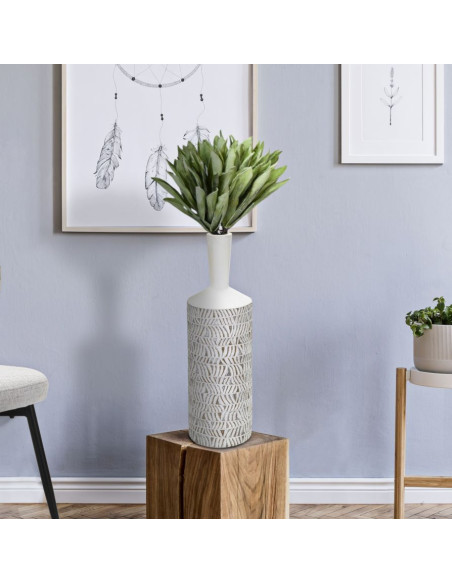 Vase moderne Bouteille Hauteur 49 cm en Résine Blanc Beige Nairobi 