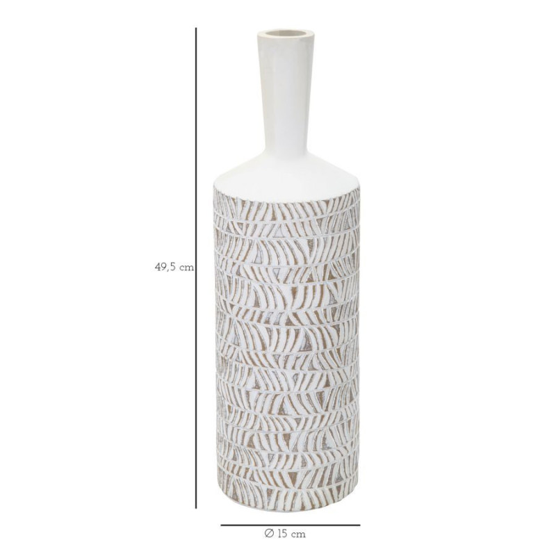 Vase moderne Bouteille Hauteur 49 cm en Résine Blanc Beige Nairobi 