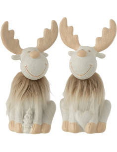Statue déco Renne Weald en Résine Blanc Fourrure synthétique Beige (Lot de 2) - 1