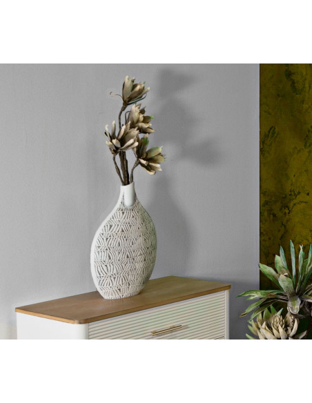 Vase moderne Rond Hauteur 46 cm en Résine Blanc Beige Nairobi 