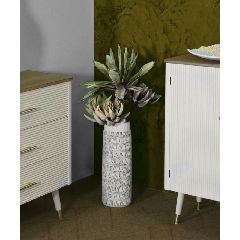 Vase moderne XL Ovale Hauteur 50 cm en Résine Blanc Beige Nairobi 