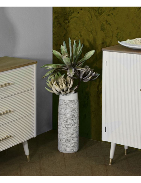 Vase moderne XL Ovale Hauteur 50 cm en Résine Blanc Beige Nairobi 