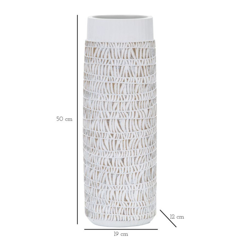 Vase moderne XL Ovale Hauteur 50 cm en Résine Blanc Beige Nairobi 