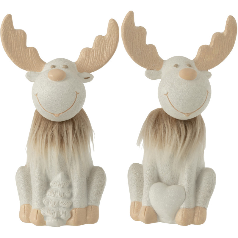 Statue déco XL Renne Weald en Résine Blanc Fourrure synthétique Beige (Lot de 2) - 1