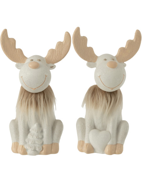 Statue déco XL Renne Weald en Résine Blanc Fourrure synthétique Beige (Lot de 2) - 1