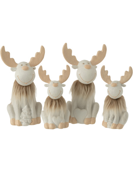 Statue déco XL Renne Weald en Résine Blanc Fourrure synthétique Beige (Lot de 2) - 2