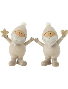 Décoration de Noël Père Noël Coeur & Étoile 15 cm en Résine Gris (Lot de 2) - 1