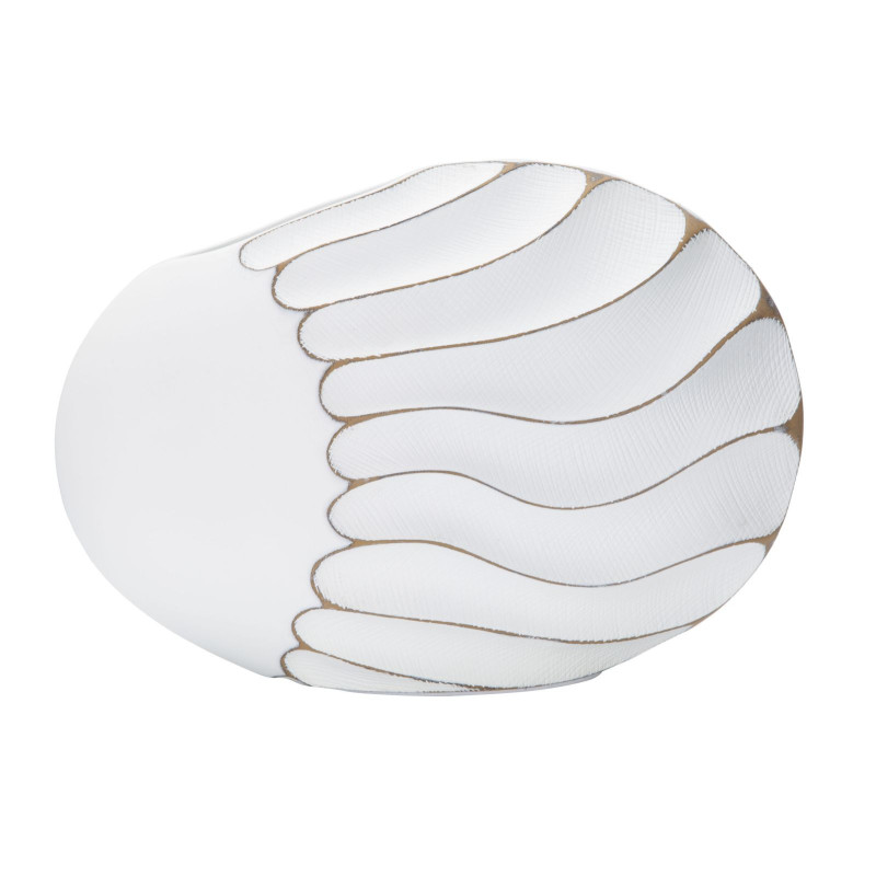 Vase original Ovale 34 cm en Résine Blanc Doré Motif lignes Lines - 1
