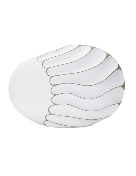 Vase original Ovale 34 cm en Résine Blanc Doré Motif lignes Lines - 1