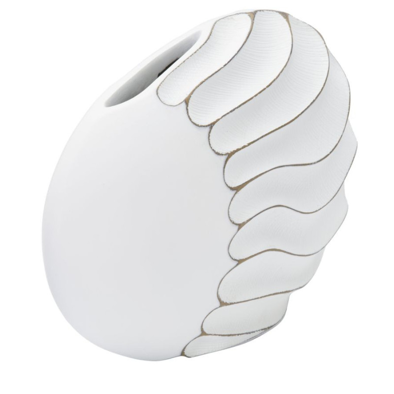 Vase original Ovale 34 cm en Résine Blanc Doré Motif lignes Lines - 3