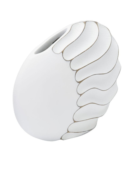 Vase original Ovale 34 cm en Résine Blanc Doré Motif lignes Lines - 3