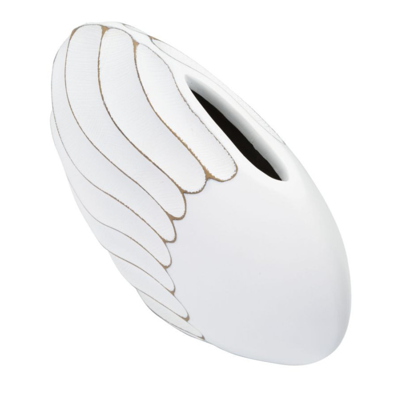Vase original Ovale 34 cm en Résine Blanc Doré Motif lignes Lines - 4