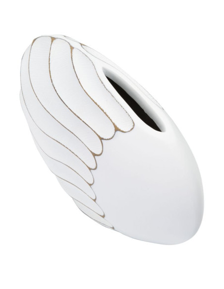 Vase original Ovale 34 cm en Résine Blanc Doré Motif lignes Lines - 4