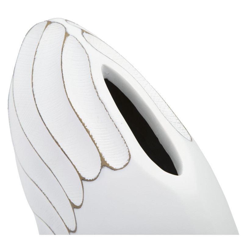 Vase original Ovale 34 cm en Résine Blanc Doré Motif lignes Lines - 6