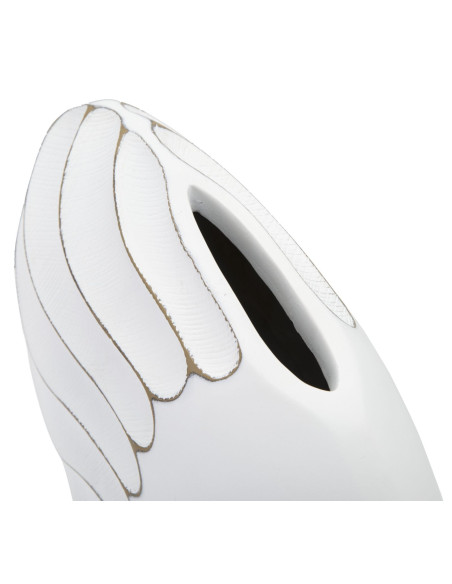 Vase original Ovale 34 cm en Résine Blanc Doré Motif lignes Lines - 6