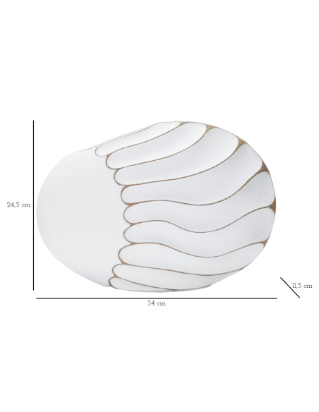Vase original Ovale 34 cm en Résine Blanc Doré Motif lignes Lines - 7