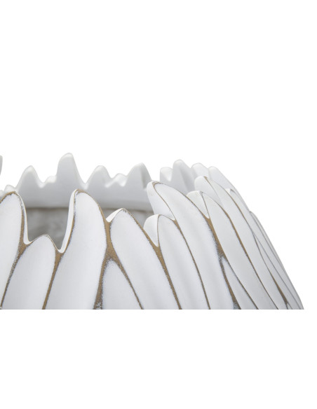 Cache pot moderne chic XXL Rond Diamètre 40 cm en Résine Blanc Doré Motif lignes Honduras 