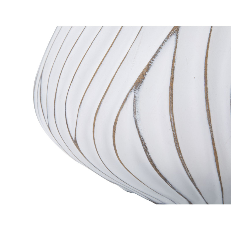 Cache pot moderne chic XXL Rond Diamètre 40 cm en Résine Blanc Doré Motif lignes Honduras 