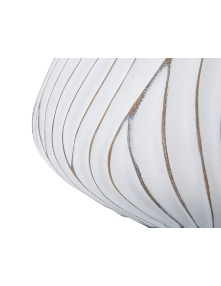 Cache pot moderne chic XXL Rond Diamètre 40 cm en Résine Blanc Doré Motif lignes Honduras 