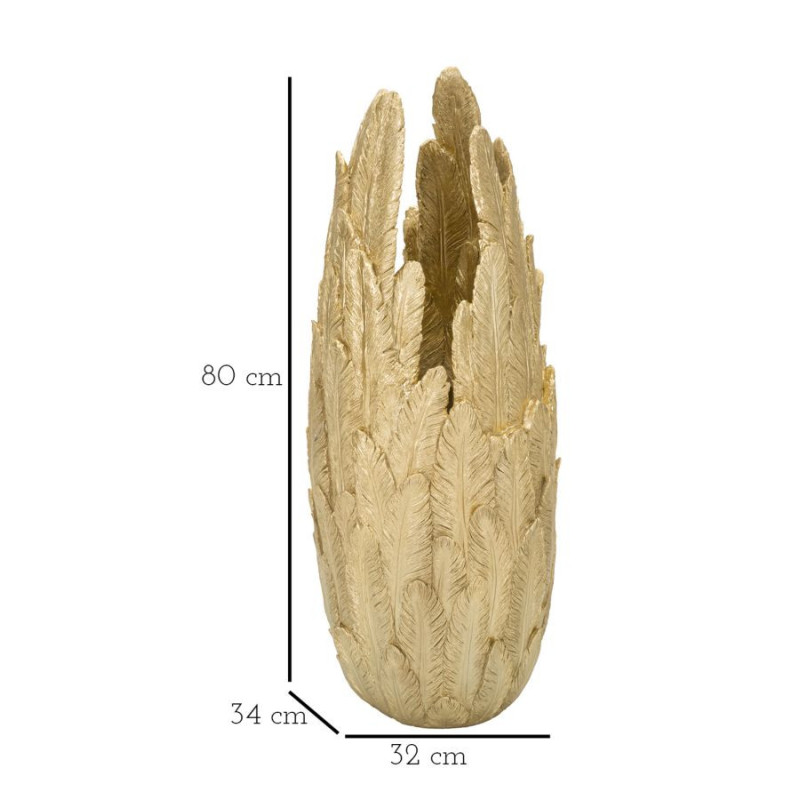 Vase moderne XXL Plumes Hauteur 80 cm en Résine Doré Piume 