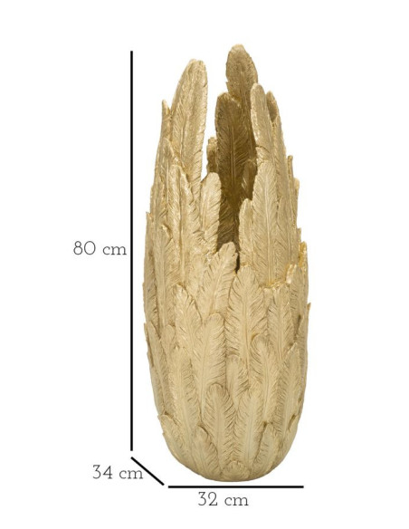 Vase moderne XXL Plumes Hauteur 80 cm en Résine Doré Piume 