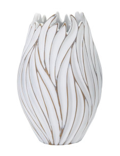 Vase moderne chic Rond Hauteur 41 cm en Résine Blanc Doré Motif lignes Honduras 