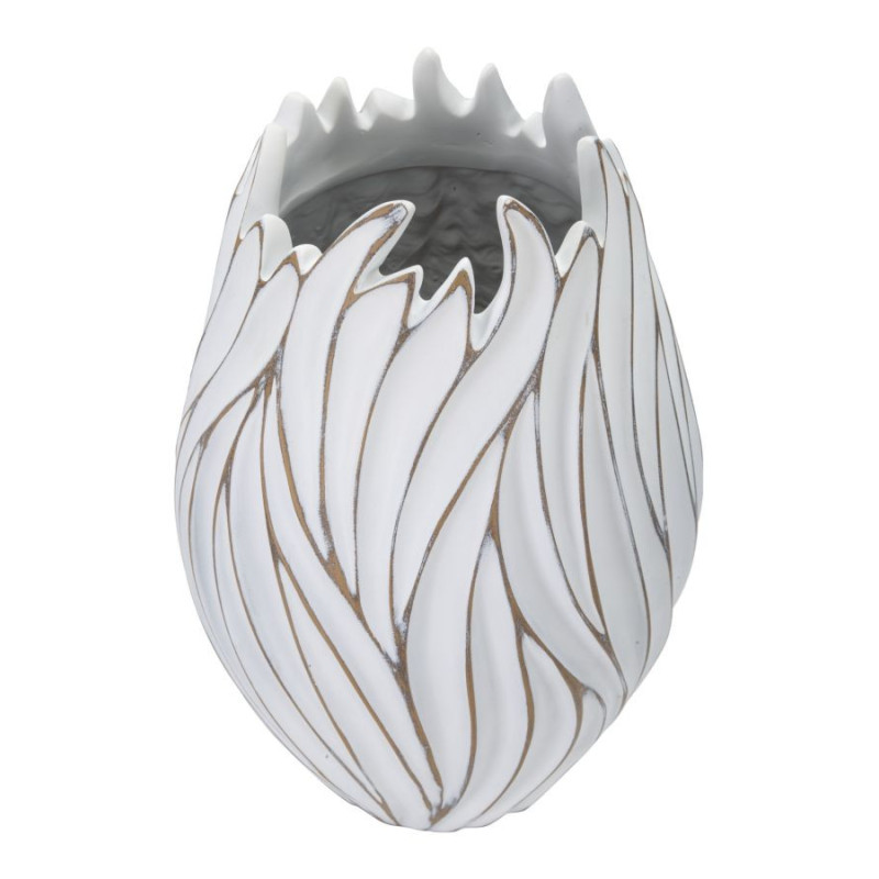 Vase moderne chic Rond Hauteur 41 cm en Résine Blanc Doré Motif lignes Honduras 