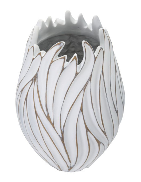 Vase moderne chic Rond Hauteur 41 cm en Résine Blanc Doré Motif lignes Honduras 