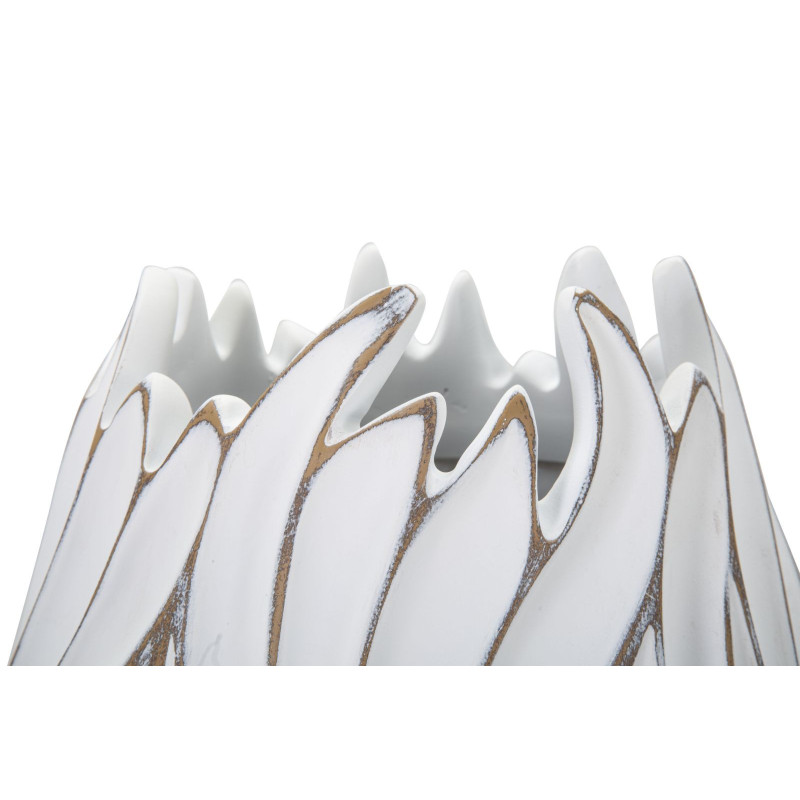 Vase moderne chic Rond Hauteur 41 cm en Résine Blanc Doré Motif lignes Honduras 