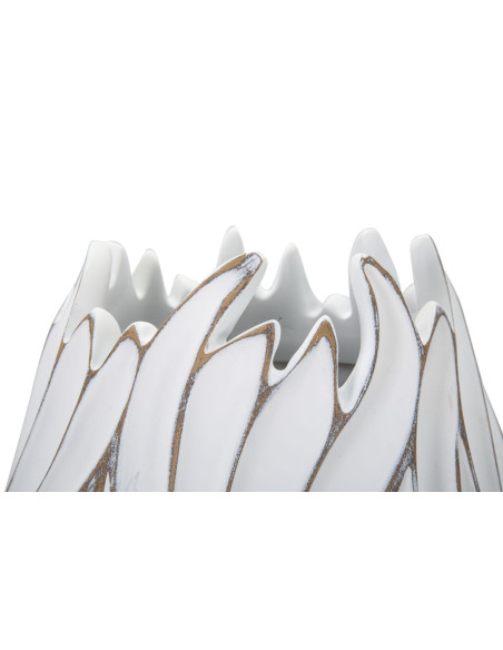 Vase moderne chic Rond Hauteur 41 cm en Résine Blanc Doré Motif lignes Honduras 