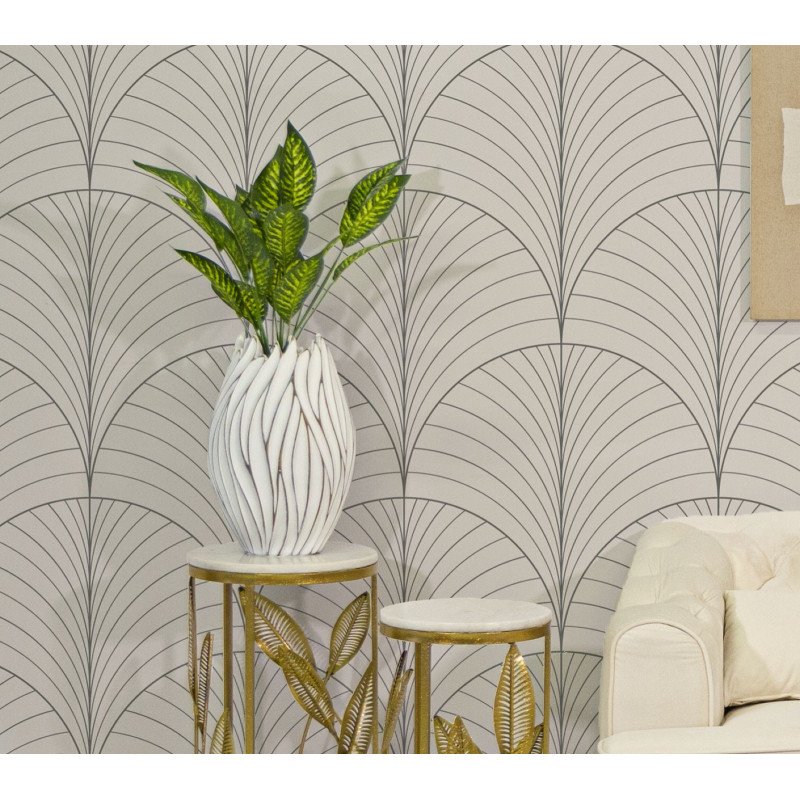 Vase moderne chic Rond Hauteur 41 cm en Résine Blanc Doré Motif lignes Honduras 