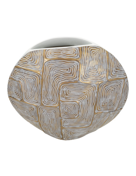 Vase moderne Rond Hauteur 34 cm en Résine Doré Blanc Eclips 