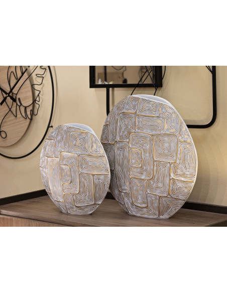 Vase moderne Rond Hauteur 34 cm en Résine Doré Blanc Eclips 