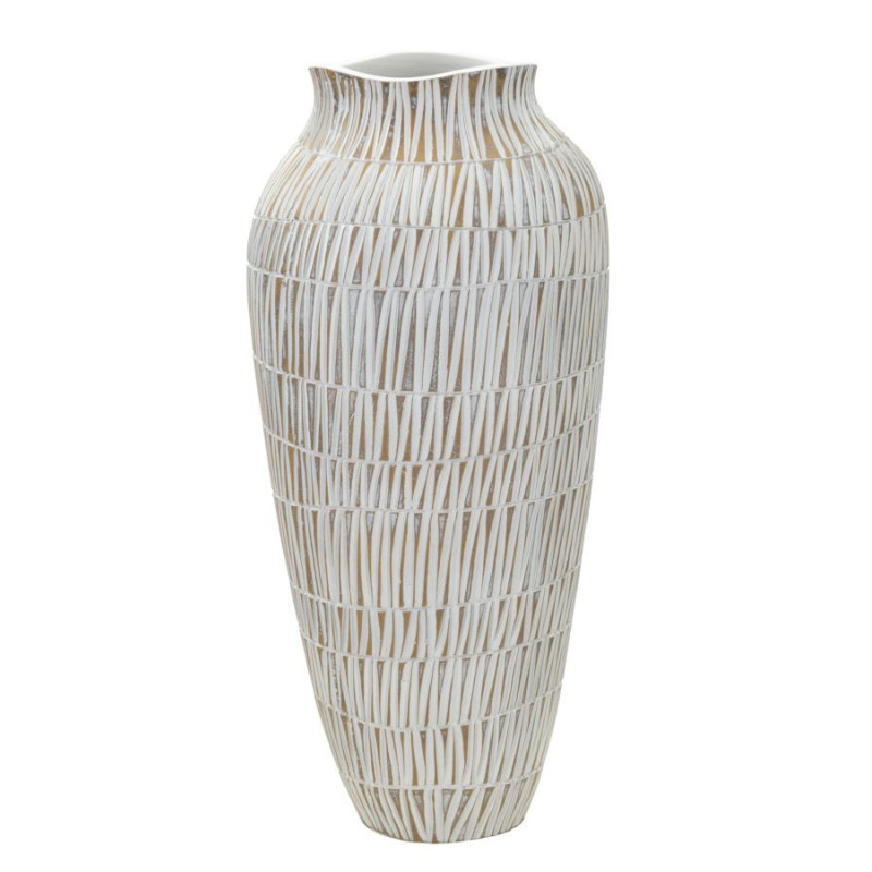 Vase moderne XL Rond Hauteur 50 cm en Résine Doré Blanc Stiky 