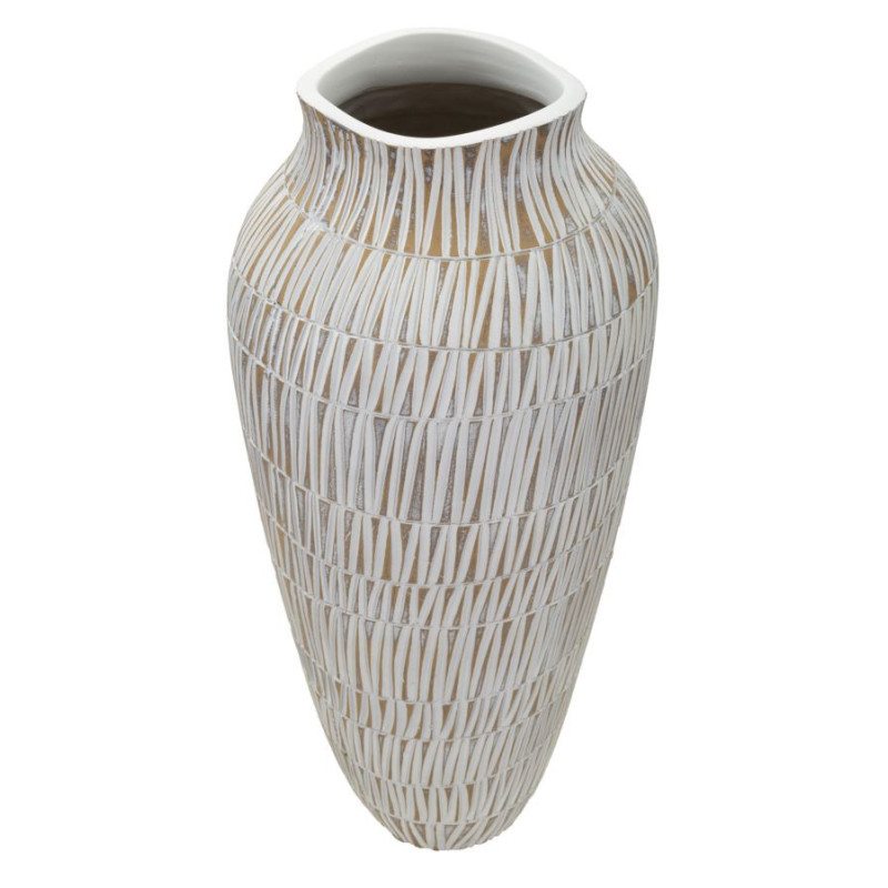 Vase moderne XL Rond Hauteur 50 cm en Résine Doré Blanc Stiky 