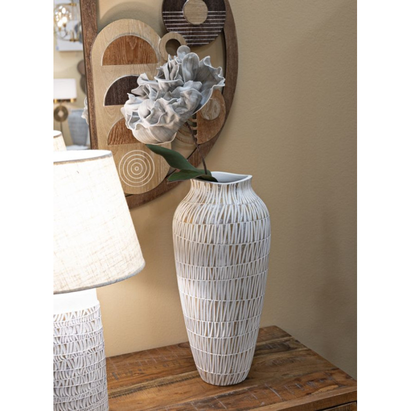 Vase moderne XL Rond Hauteur 50 cm en Résine Doré Blanc Stiky 