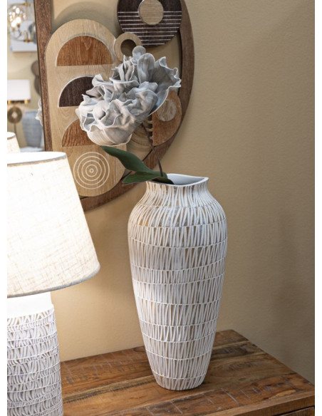 Vase moderne XL Rond Hauteur 50 cm en Résine Doré Blanc Stiky 