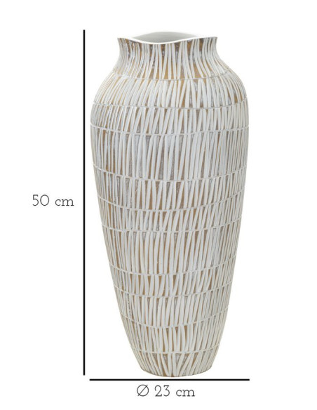 Vase moderne XL Rond Hauteur 50 cm en Résine Doré Blanc Stiky 