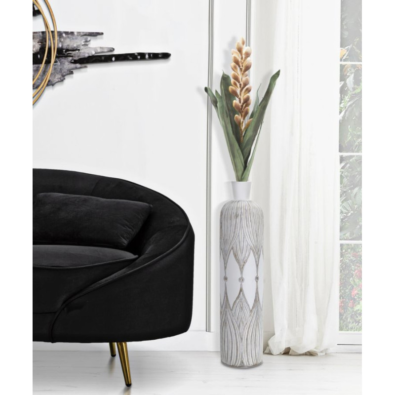 Vase moderne XL Bouteille Hauteur 60 cm en Résine Blanc Beige Atene 