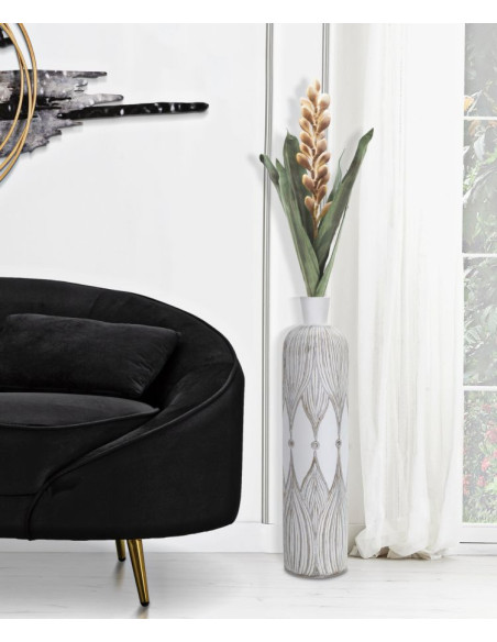 Vase moderne XL Bouteille Hauteur 60 cm en Résine Blanc Beige Atene 