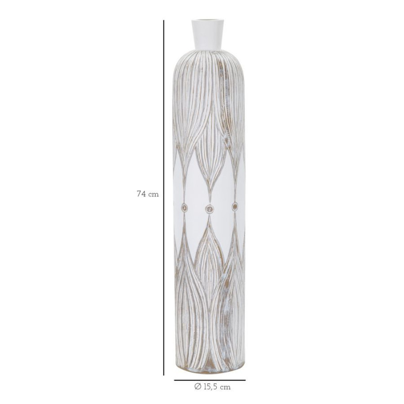 Vase moderne XL Bouteille Hauteur 60 cm en Résine Blanc Beige Atene 
