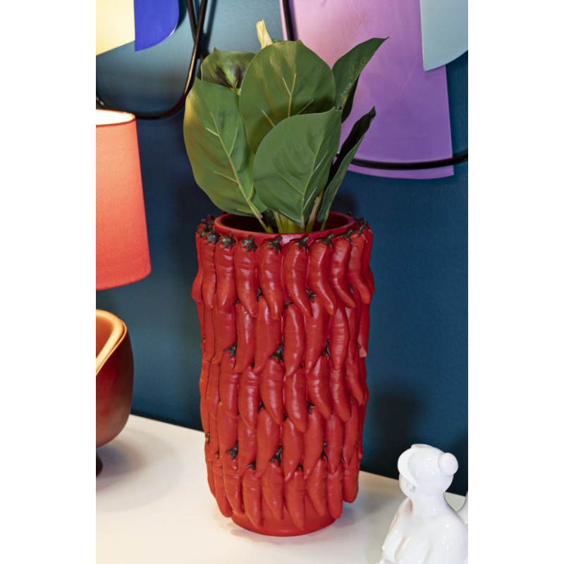 Vase original Piments Rond Hauteur 34 cm en Résine Rouge Delizie 